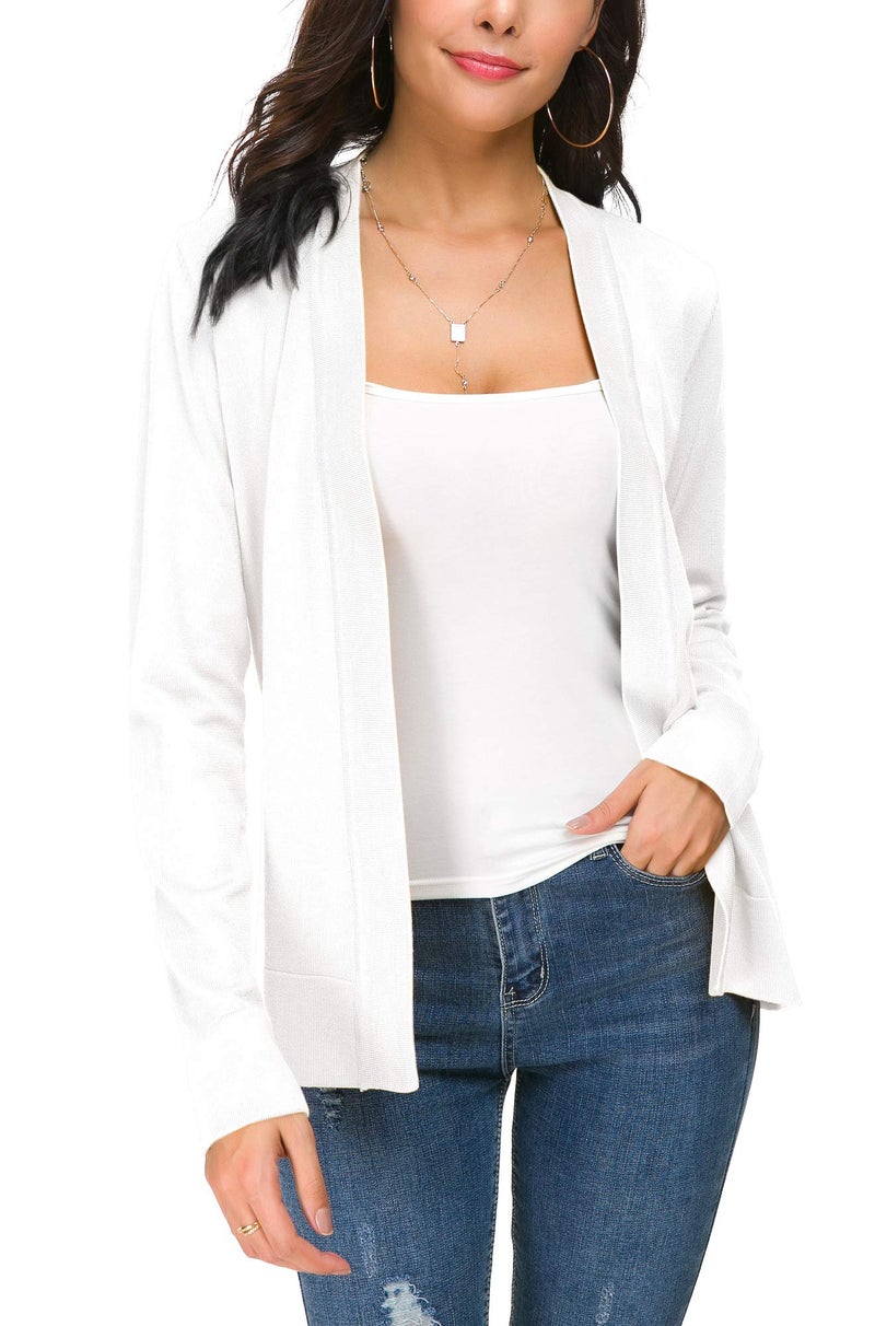 EXCHIC Women's Long Sleeve Open Front Cardigan Sweater Lightweight Casual Knit Sweaters (White, Large) - Image 3